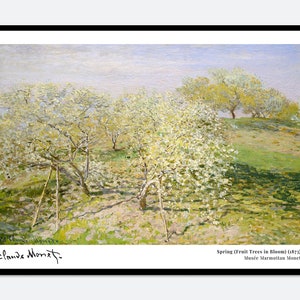 Póster vintage de Claude Monet &quot;Árboles frutales en primavera en flor&quot; / Impresión artística de pared / Jardín de flores / Paisaje floral botánico colorido / Pintura al óleo N63A