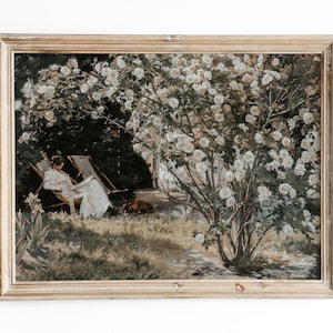 European Vintage Rose Garden Art Print, Rustic Vintage Oil Painting, Neutral French Garden Antique Poster, Peder Severin Krøyer Roses