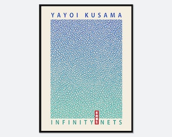 Yayoi Kusama Infinity Nets Blue Aqua Poster Art Print | Yayoi Kusama 草間彌生 Abstract Exhibition Poster, Japanese Poster, Japani Art #YY31