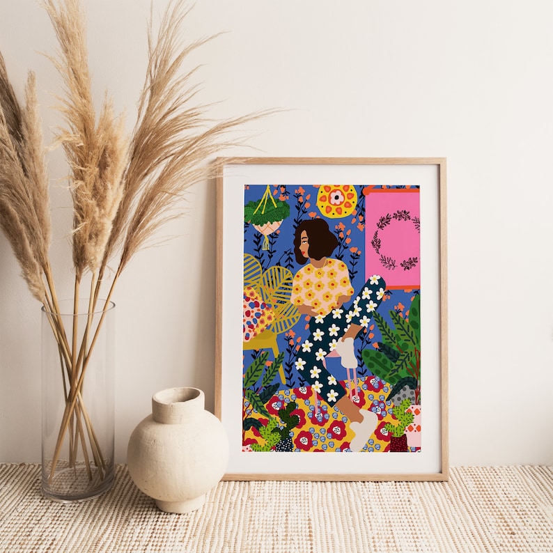 Boho Modern Eclectic Girl Plants Art Print Boho Wall Decor
