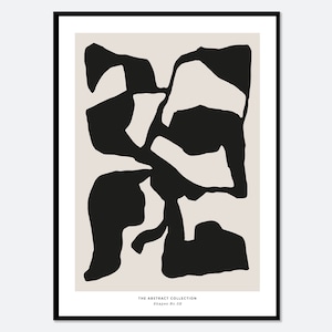 Minimalistischer Mid-Century Modern Schwarz Beige Linien Formen Muster Neutral Kunstdruck | Abstrakte geometrische Muster Poster #AB16