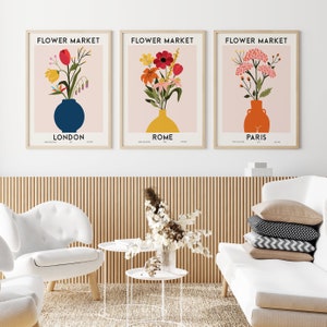 Flower Market Floral Set of 3 Colorful Botanical Art Prints | Spring ...
