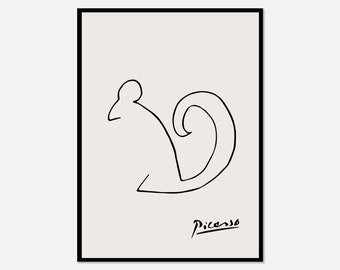 Pablo Picasso Squirrel Sketch Line Drawing Art Print | Esquisse, L'écureuil, Museum Exhibition Vintage Poster, Animal Serigraph #PP46