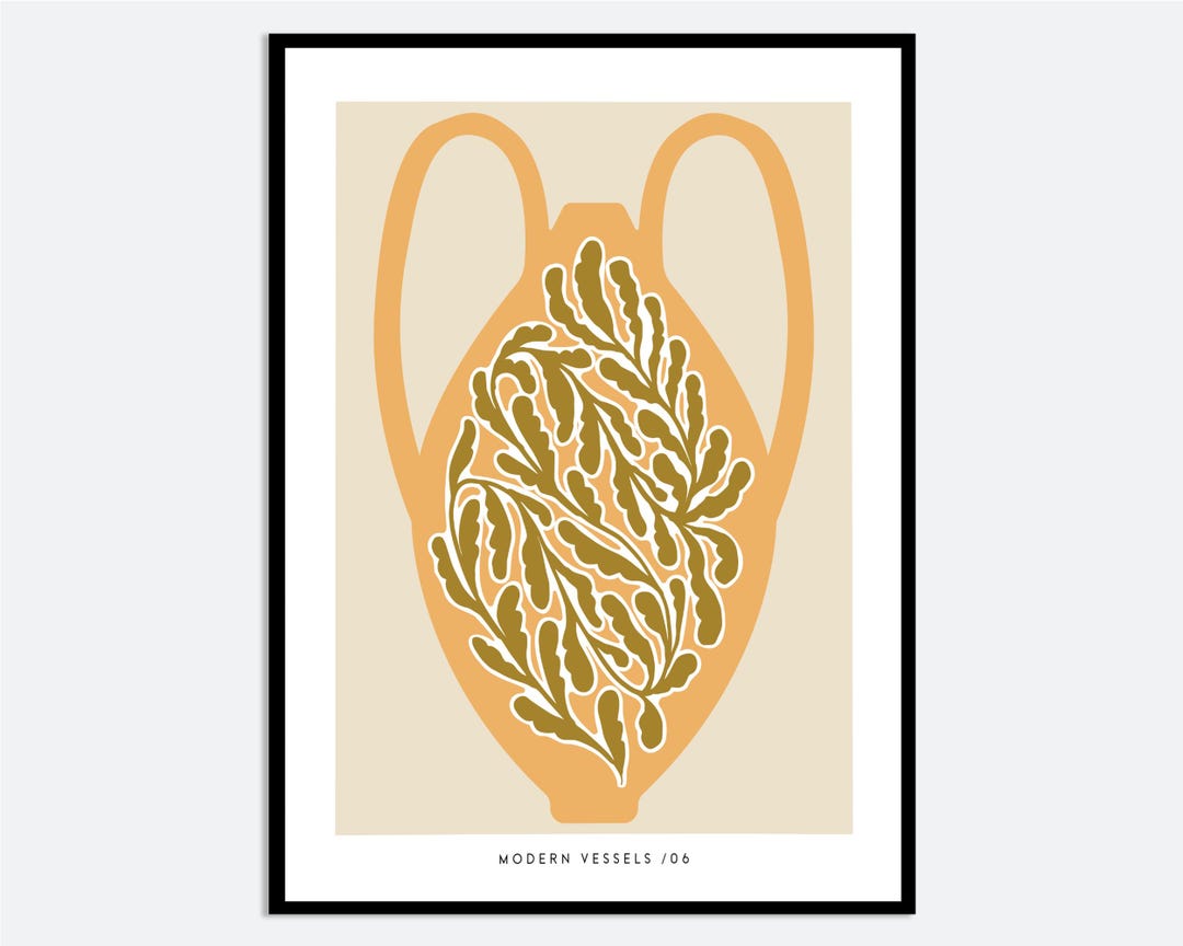 Abstract Orange Vase Gold Flowers Wall Art Print | Contemporary Floral ...