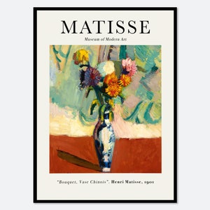 Impresión artística de Henri Matisse: Ramo en jarrón chino, póster de la exposición del museo Matisse, arte mural retro colorido, jarrón de flores n.° M145
