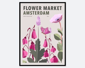 Bloemenmarkt Amsterdam Kleurrijke Botanische Kunstprint | Lentebloemen print, lente bloemenkunstprint, wilde bloemenprint, kleurrijke kunst #FM33