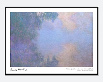 Impresión artística vintage de Monet: Mañana en el Sena cerca de Giverny. Impresión de Claude Monet, póster de Monet, pintura famosa de Monet n.° N45A.