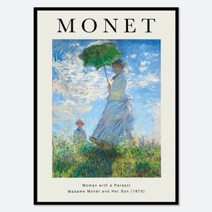 Monet Frau mit Sonnenschirm, Madame Monet und ihr Sohn 1875 Vintage Poster Kunstdruck | Bunter Kunstdruck von Claude Monet #N2