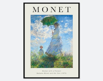 日傘をさす女性 - モネ夫人とその息子、1875年 クロード・モネの絵画