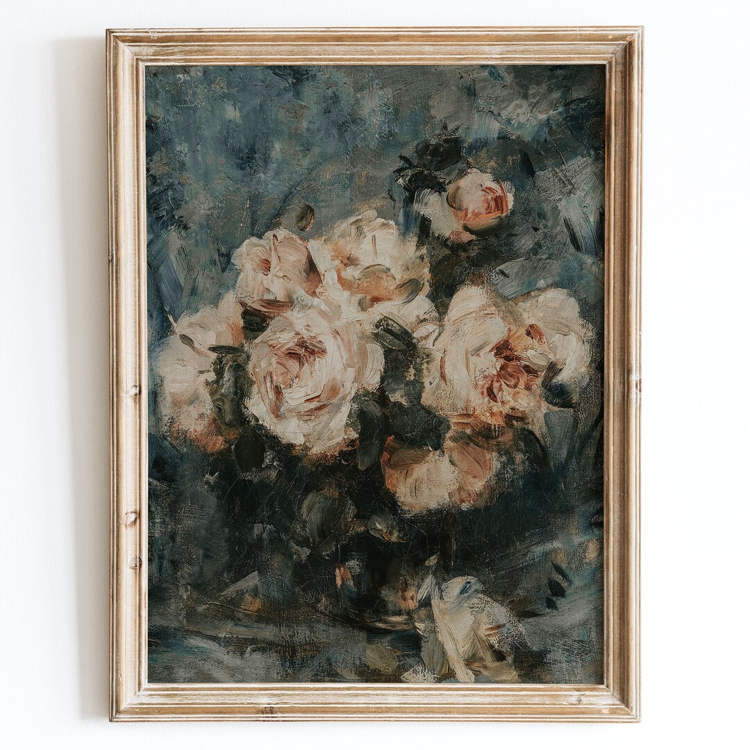 European Vintage Rose Flowers in Vase Still Life Wall Art Print, Rustic ...