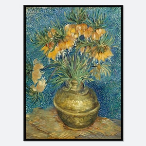 Póster de Vincent Van Gogh: Fritilarias imperiales en un jarrón de cobre, pintura de flores vintage, impresión artística para pared / Naturaleza muerta floral colorida V38B