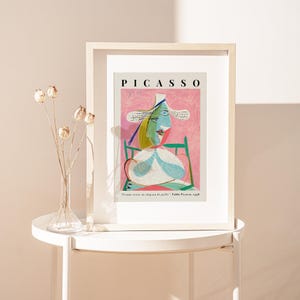 Pablo Picasso Femme Assise au Chapeau de Paille (Marie-Thérèse) Pink Abstract Cubism Painting Vintage Poster Wall Art Print | Seated Woman in Straw Hat, Girl Portrait, SugarnCanvas Printed Shipped Mailed Fine Art Print