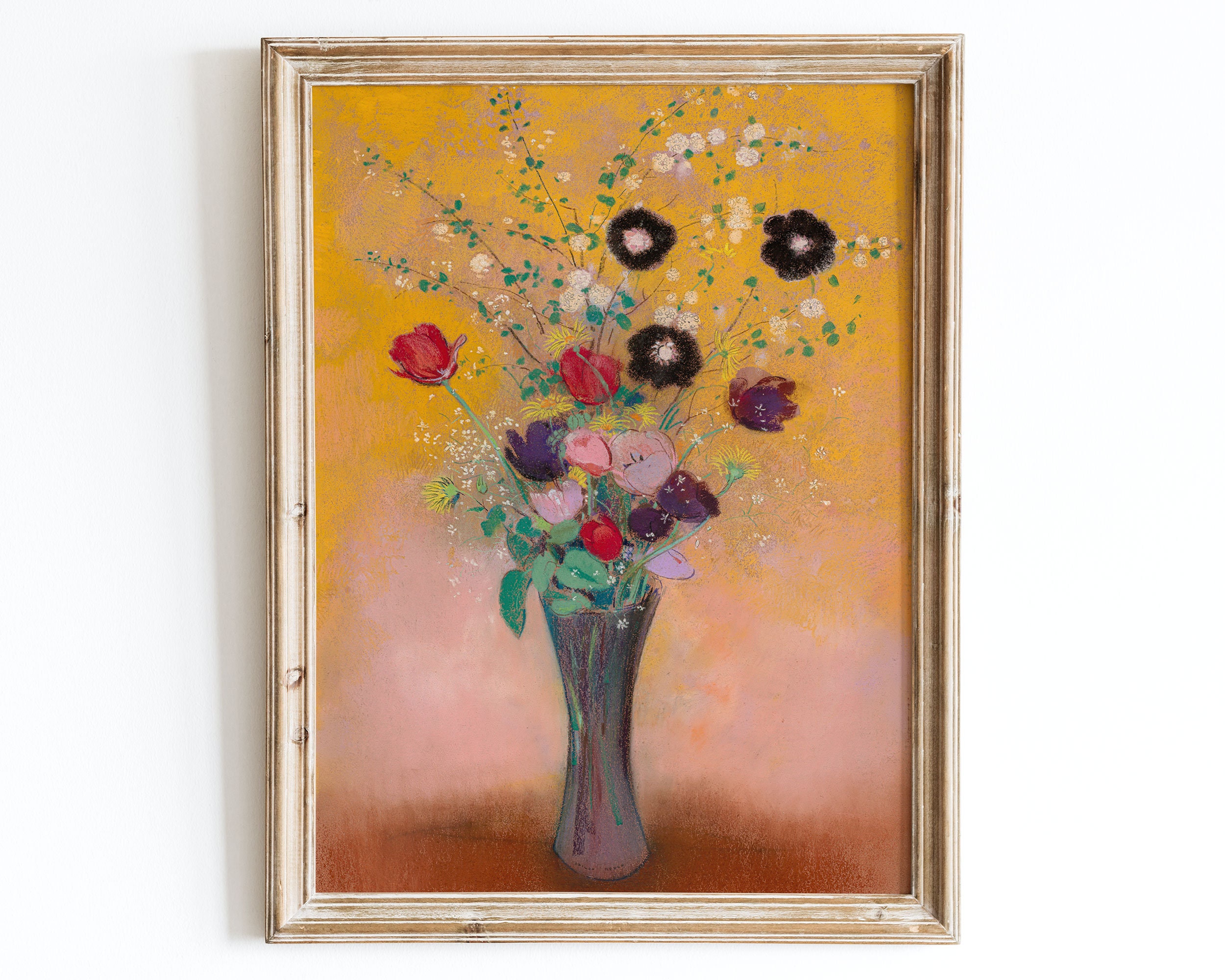 European Vintage Colorful Flowers in Vase Art Print, Still Life Oil Painting, Colorful Vintage Poster, Odilon Redon, Vase of Flowers OR17