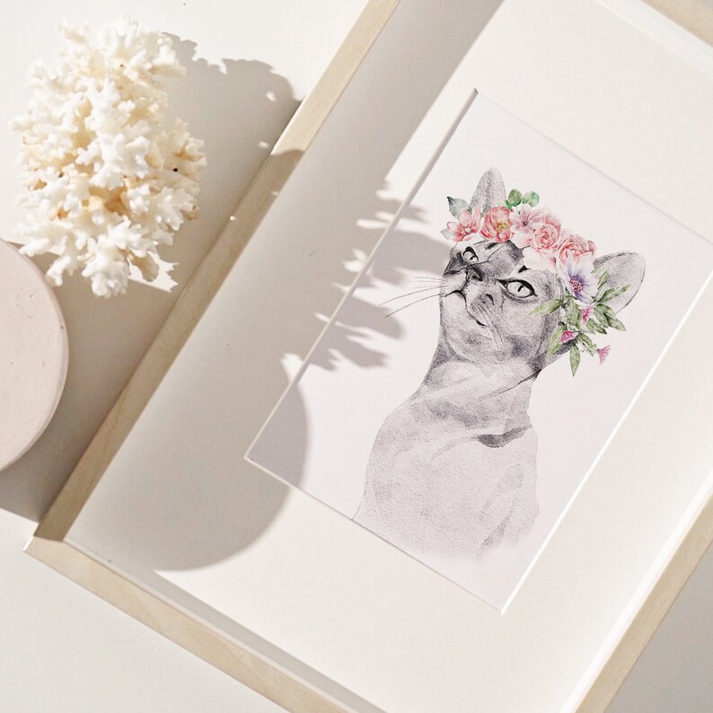 Safari Cat With Pink Flowers Crown Poster Nursery Wall Art Print ...