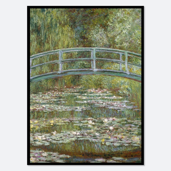Claude Monet Bridge over a Pond of Water Lilies Vintage Poster Art Print | Colorful Impressionist Flower Painting, Japanese Footbridge #N71