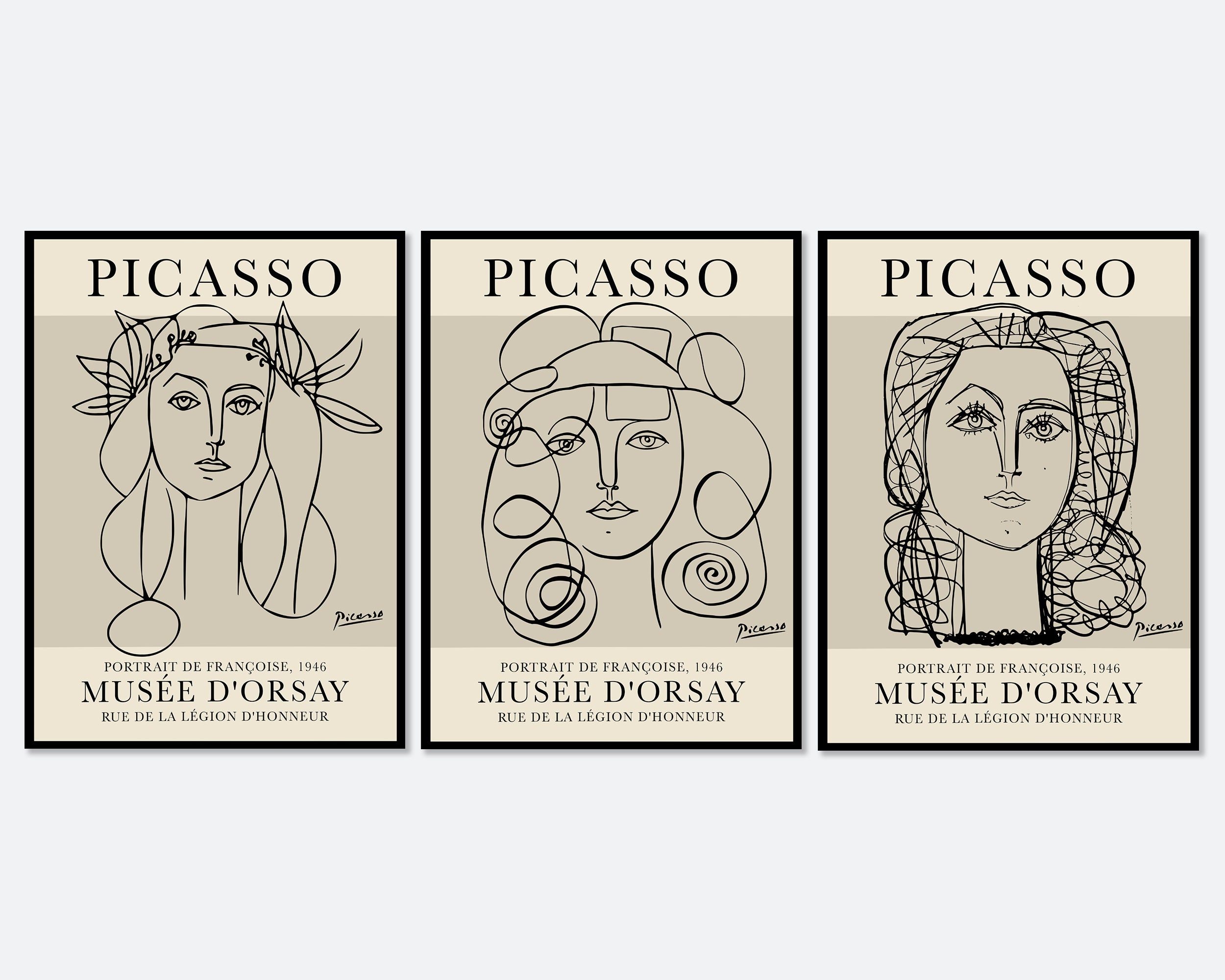 ピカソの肖像画 フランソワーズ・ジロー 3枚セット アートプリント
