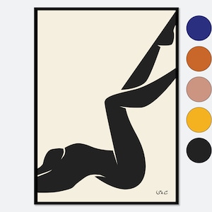 Póster de figura femenina abstracta inspirada en el Nu Bleu de Henri Matisse, impresión artística, arte mural de líneas con relleno fauvista, tamaño grande, envío #WP05