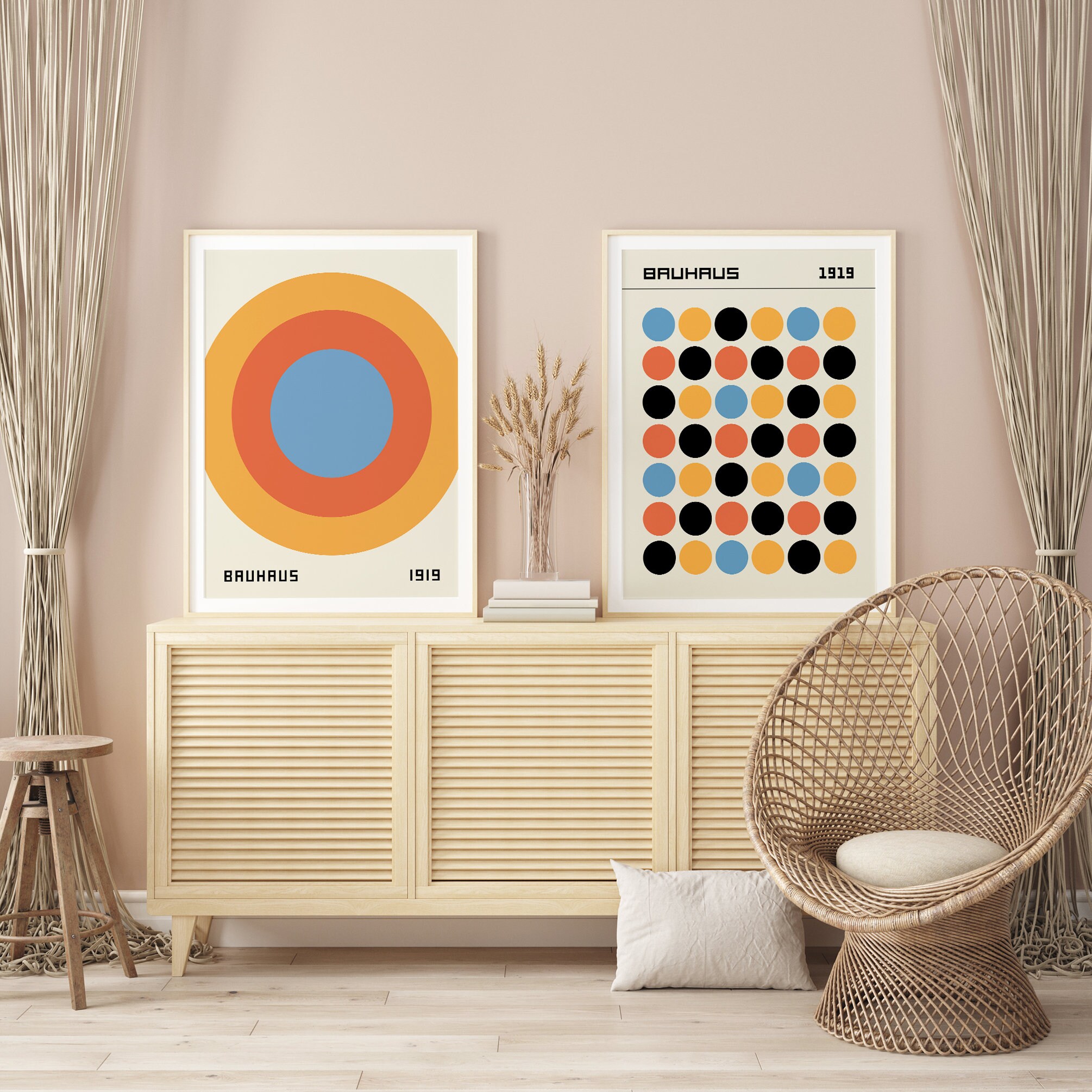 Bauhaus Geometric Dots Circle Color Block Set of 2 Art Print Set ...