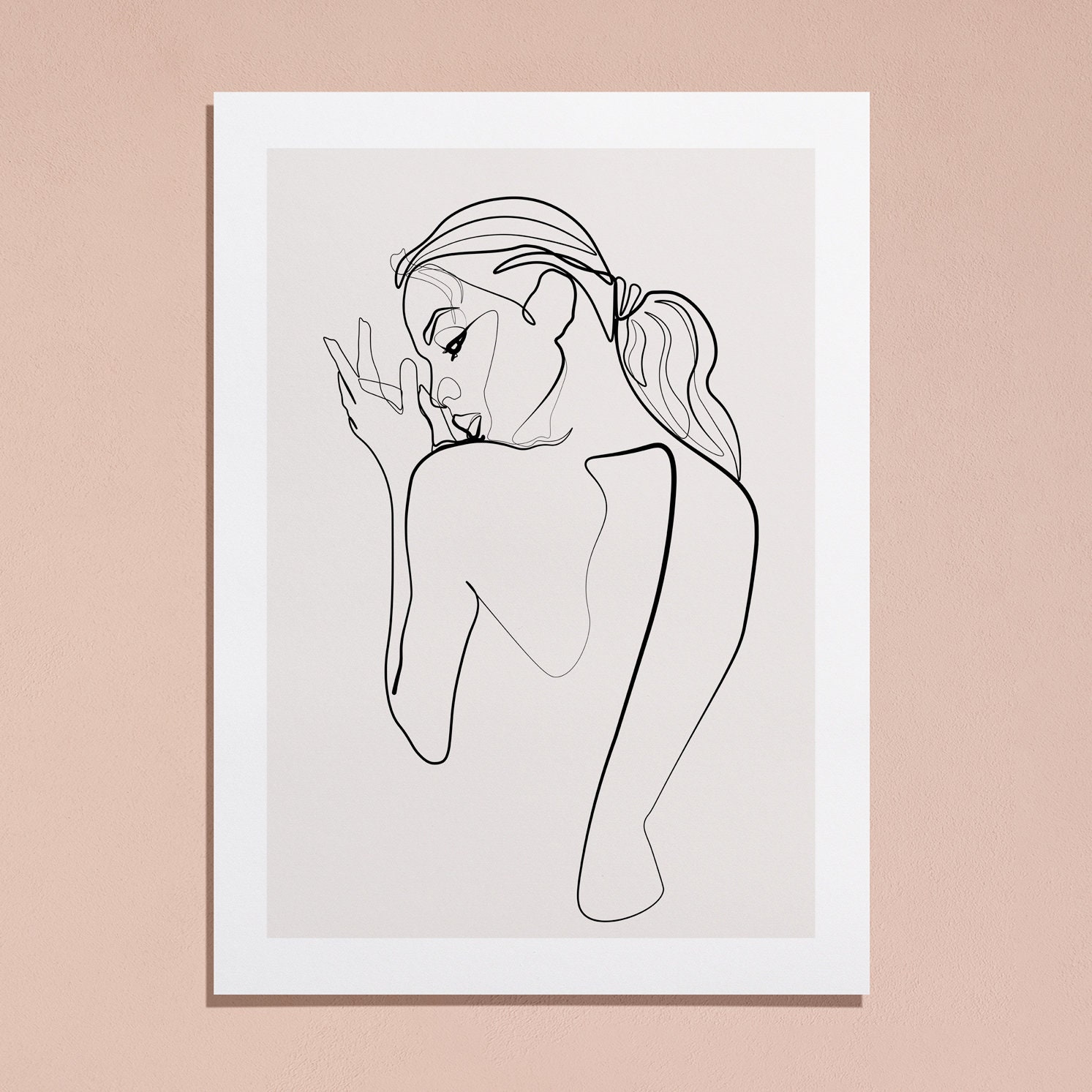One Line Modern Girl Silhouette Line Art Print Single Line
