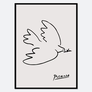 Affiche vintage de Pablo Picasso Colombe de la paix 1949 | Impression de Picasso, exposition de musée, lithographie minimaliste sur une ligne # PP21