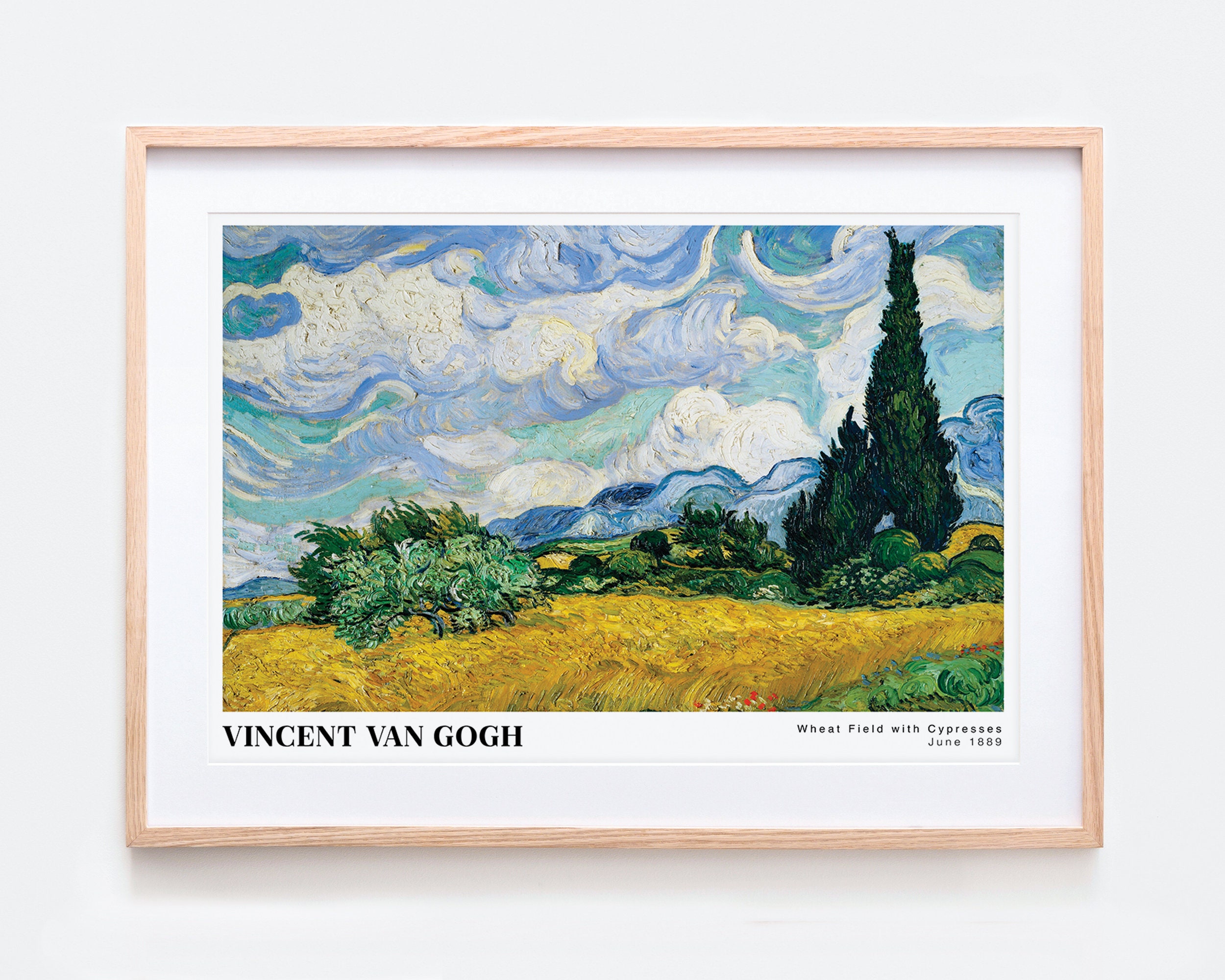 ゴッホ「糸杉のある麦畑」1889年 絵画 アートプリント | カラフルな