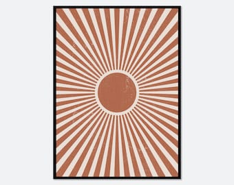 Mid Century Modern Abstract Sun Rays Art Print | Bursting Sun Rays, Terracotta Art, Sunburst Art, Terracotta Sunrise, Boho Wall Art #MM04