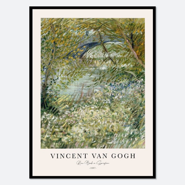 Vincent Van Gogh River Bank in Springtime Vintage Painting Poster Wall Art Print | Colorful Nature Flowers Green Antique Retro Landscape V36
