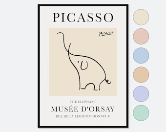Pablo Picasso Elephant Sketch Line Drawing Art Print | Esquisse l'éléphant, Museum Exhibition Vintage Poster, Animal Print Serigraph #PP16