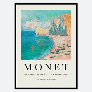 Monet The Beach and the Falaise d&#39;Amont 1885 Vintage Exhibition Poster Art Print | Colorful Print, Claude Monet Print, Monet Painting #N4