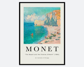 Monet The Beach and the Falaise d&#39;Amont 1885 Vintage Exhibition Poster Art Print | Colorful Print, Claude Monet Print, Monet Painting #N4