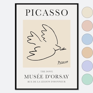 Pablo Picasso Paloma de la Paz 1949 Dibujo lineal Lámina artística / La Colombe, Póster vintage de exposición de museo, Litografía firmada de animales #PP19