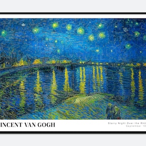Van Gogh Starry Night Over the Rhone 1888 Vintage Poster Art Print | Colorful Print, Vincent Van Gogh Art Print, MoMA Exhibition Poster #V14
