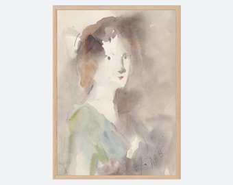 Hercules Brabazon Brabazon Portrait of a Woman Fine Art Print, Vintage Watercolor Poster, Neutral Figure Portrait Painting Wall Decor VP550