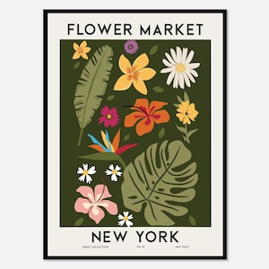 Bloemenmarkt New York kleurrijke botanische kunstprint Lentebloemen print, bloemenmuurkunst, bloemen planten poster, kleurrijke kunstprint FM83 afbeelding 1