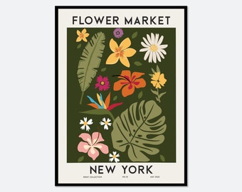 Flower Market New York Colorful Botanical Art Print | Spring Flowers Print, Floral Wall Art, Flowers Plants Poster, Colorful Art Print #FM83