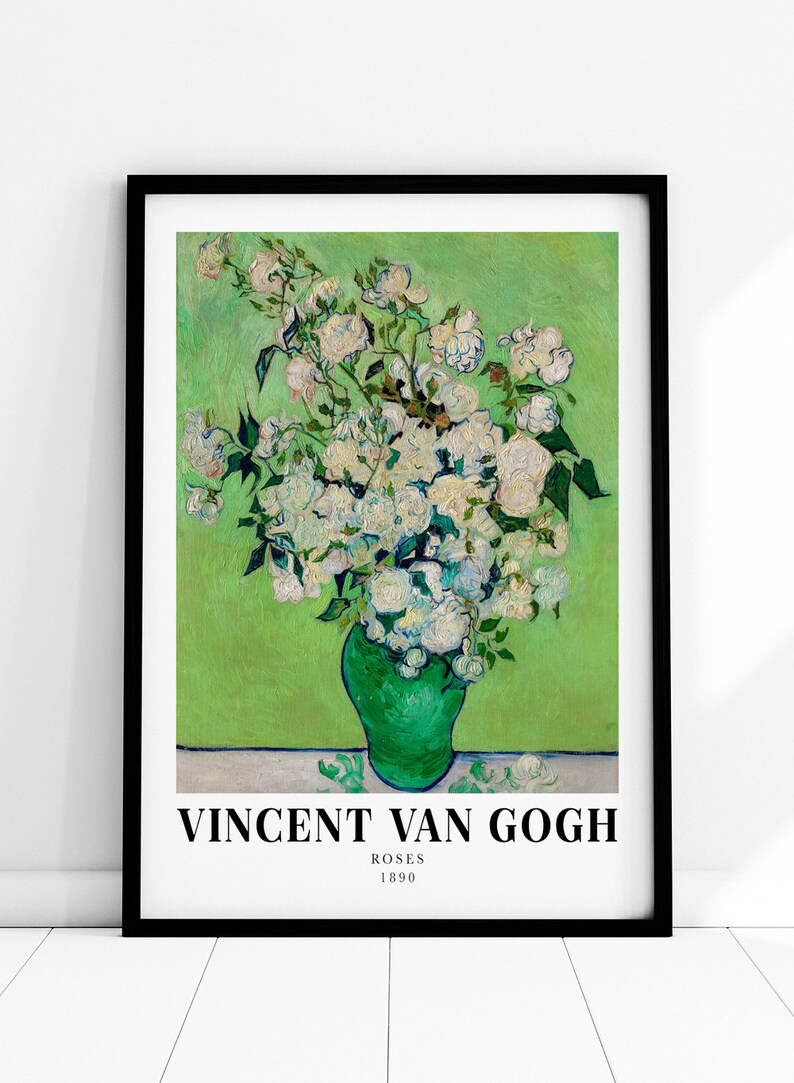 Van Gogh Roses 1890 Vintage Exhibition Poster Art Print Van Gogh Roses Print, Van Gogh Poster, Van Gogh Painting, Colorful flowers V25 image 9