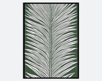 Dark Green Abstract Style Leaves Illustration Wall Art Print | Minimalist Floral Poster, Botanical Greenery Boho Print FM135