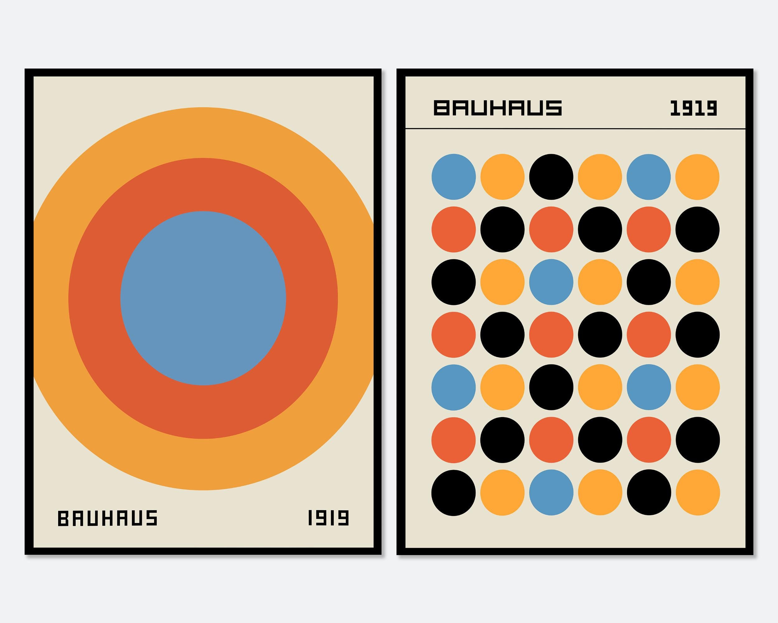 Bauhaus Geometric Dots Circle Color Block Set of 2 Art Print Set