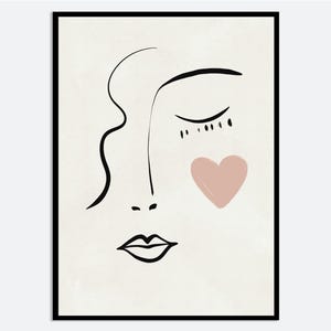One Line Modern Girl Silhouette Line Art Print | Single Line Face Heart Drawing Poster, Minimalist Line Art, Woman Line Art, Boho Art #AB32