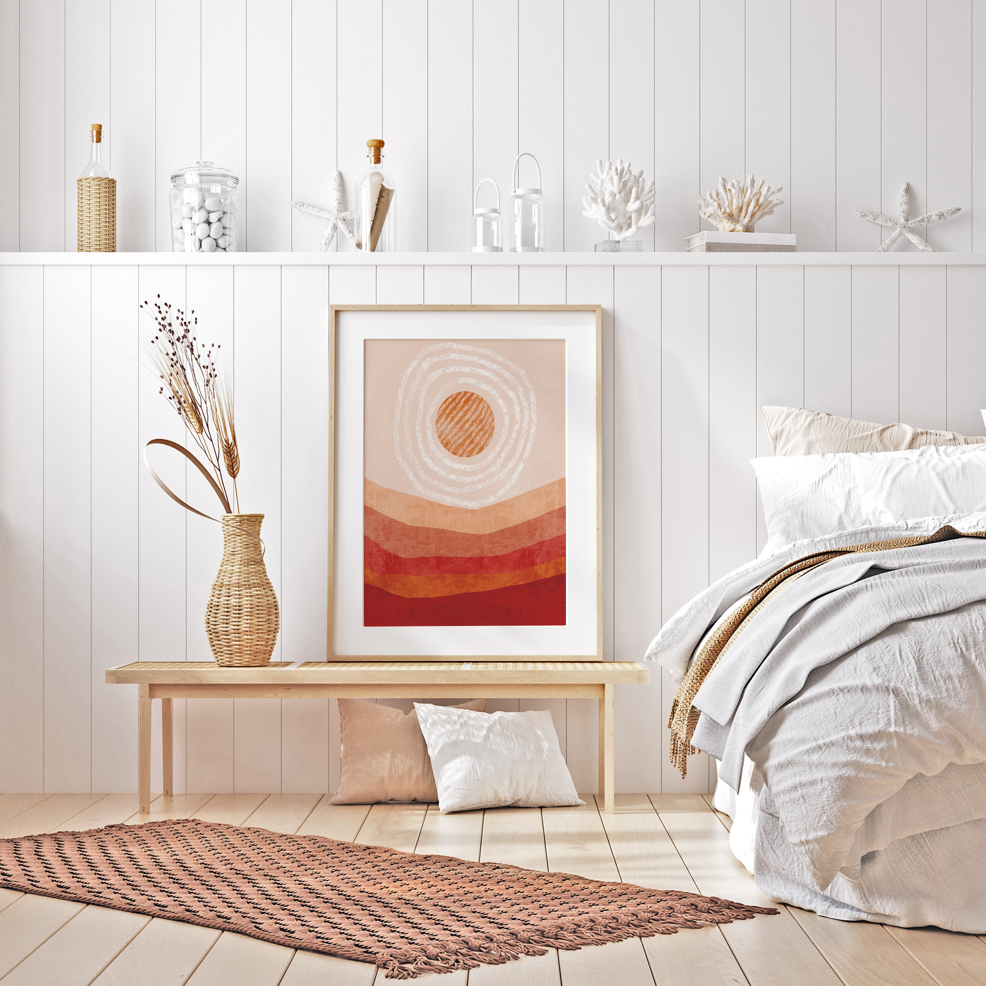 Terracotta Red Sunset Mountain Wall Art Print | Mid Century Modern Sun ...