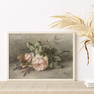 European Vintage Pink Rose Flowers Still Life Wall Art Print, Rustic ...