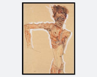 Egon Schiele Self Portrait 1911 Vintage Exhibition Poster Art Print | Egon Schiele Print, Egon Schiele Poster, Egon Schiele Painting #ES01