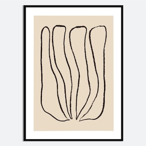 Impresión de arte mural con dibujo lineal abstracto minimalista / Ilustración floral moderna neutra dibujada a mano, póster beige de estética contemporánea MA114