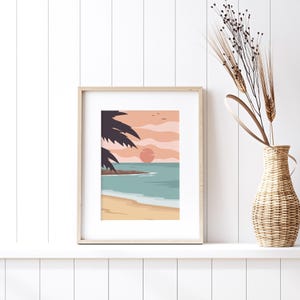 Waikiki Beach Honolulu Hawaii Colorful Boho Art Print | Abstract Landscape Illustration, Coastal Beach Print, Tropical Travel Poster #TA11 image 5