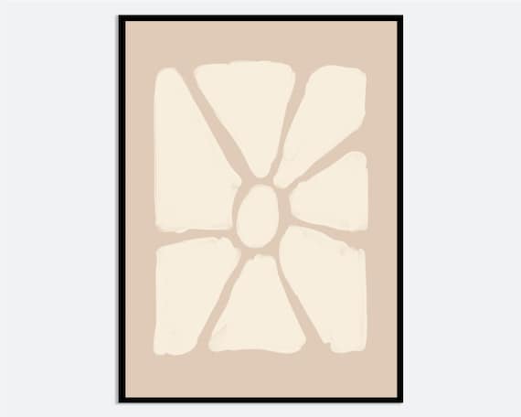Abstract Beige Flower Petal Wall Art Print | Hand Drawn Minimal