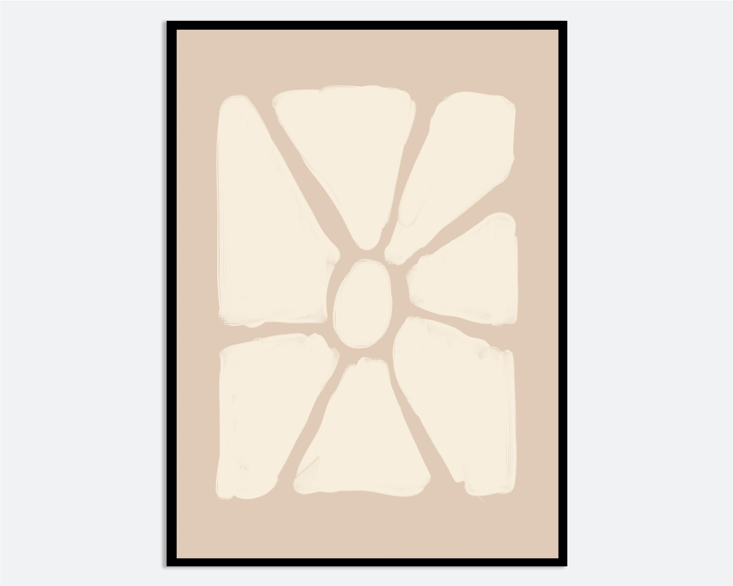 Abstract Beige Flower Petal Wall Art Print | Hand Drawn Minimal
