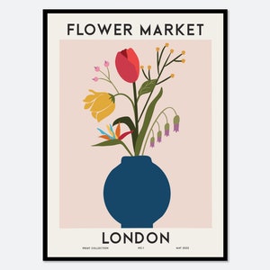 Flower Market London Colorful Botanical Art Print | Spring Flowers Print, Floral Wall Art Print, Tulips Poster, Colorful Art Print #FM74