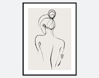 Lámina de arte lineal de silueta de chica moderna de una sola línea / Lámina de arte de dibujo de figura de una sola línea, arte lineal minimalista, arte lineal de mujer, arte bohemio #LA16