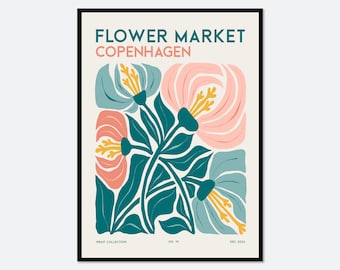 Mercato dei fiori di Copenaghen, stampa artistica di fiori botanici astratti colorati / Poster da parete floreale in stile Matisse, stampa per cameretta Boho FM108