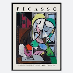 Pablo Picasso Woman Writing Marie-Thérèse Abstract Cubism Painting Vintage Poster Wall Art Print | Girl Portrait, Famous Artwork PP49